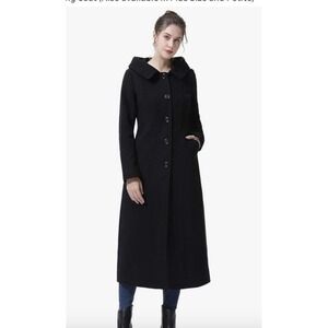Kimi + Kai Over Coat Black Hooded Pockets Size XS Walking Wool